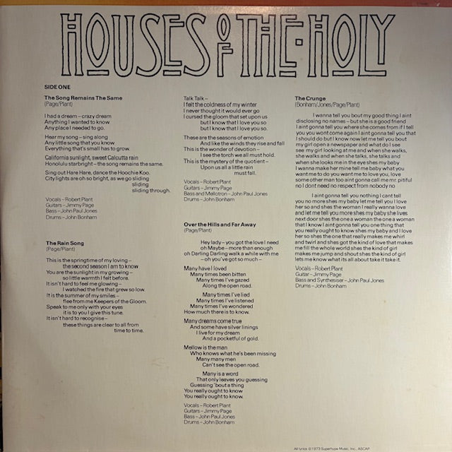 Led Zeppelin - Houses Of The Holy (VINYL) | Very Good (VG) Excellent (EX)