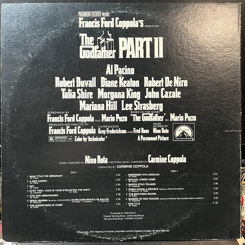 Nino Rota - The Godfather Part II (Original Soundtrack Recording) (VINYL) | Excellent (EX) Very Good Plus (VG+)