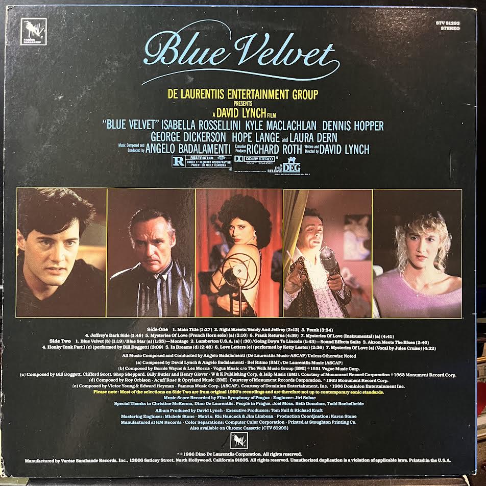 Angelo Badalamenti - Blue Velvet (Original Motion Picture Soundtrack) (VINYL) | Near Mint (NM) Excellent+ (EX+)