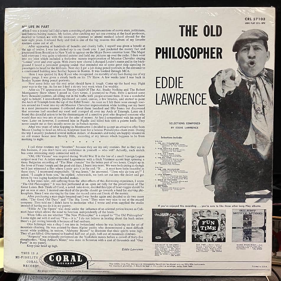 Eddie Lawrence - The Old Philosopher (VINYL) | Mint (M) Near Mint (NM)