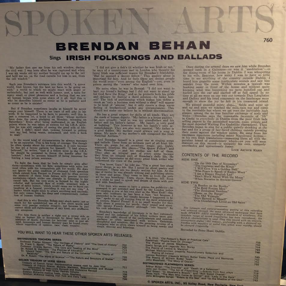 Brendan Behan - Irish Folksongs And Ballads (VINYL) | Near Mint- (NM-) Near Mint (NM)