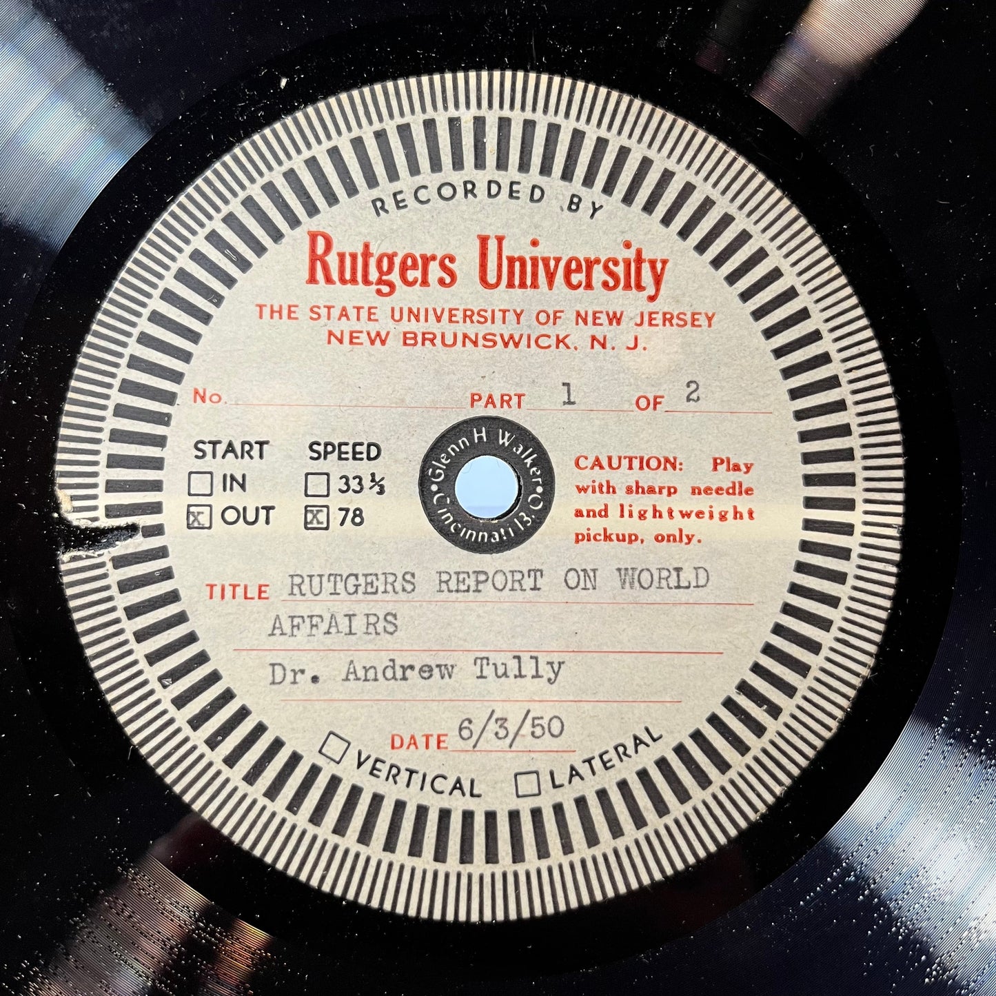 RUTGERS UNIVERSITY REPORT ON WORLD AFFAIRS (78RPM ACETATE) | Near Mint (NM or M-) Generic