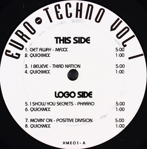Various - Euro-Techno Vol 1 (12" VINYL) | Excellent (EX) Excellent (EX)