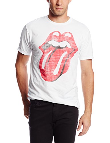 Men'S Stones Classic Distressed Tongue On White T-Shirt, White, Small |