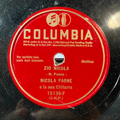 Nicola Paone - Nostalgia Siciliana / Zio Nicola (10" 78RPM RECORD) | Very Good (VG) Generic