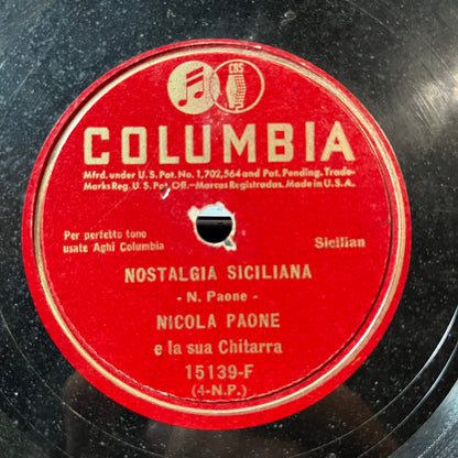 Nicola Paone - Nostalgia Siciliana / Zio Nicola (10" 78RPM RECORD) | Very Good (VG) Generic