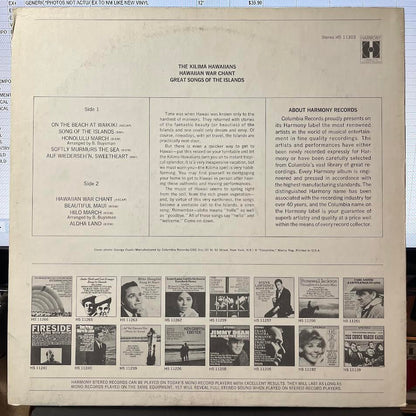 De Kilima Hawaiians - Hawaiian War Chant - Great Songs Of The Islands (VINYL) | Excellent (EX) Excellent+ (EX+)